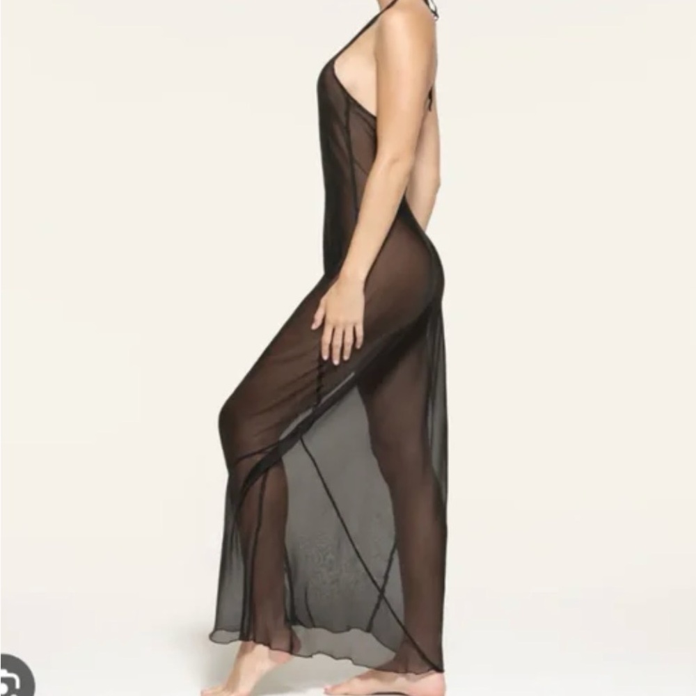 Skims Romance Halter Silk Slip Dress – Onyx Black XS NWT